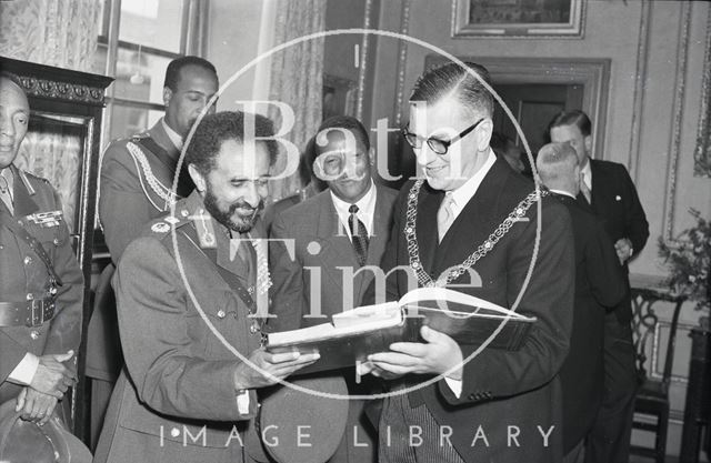 Emperor Haile Selassie and the Mayor of Bath, Cllr. Gallup, Guildhall 1954