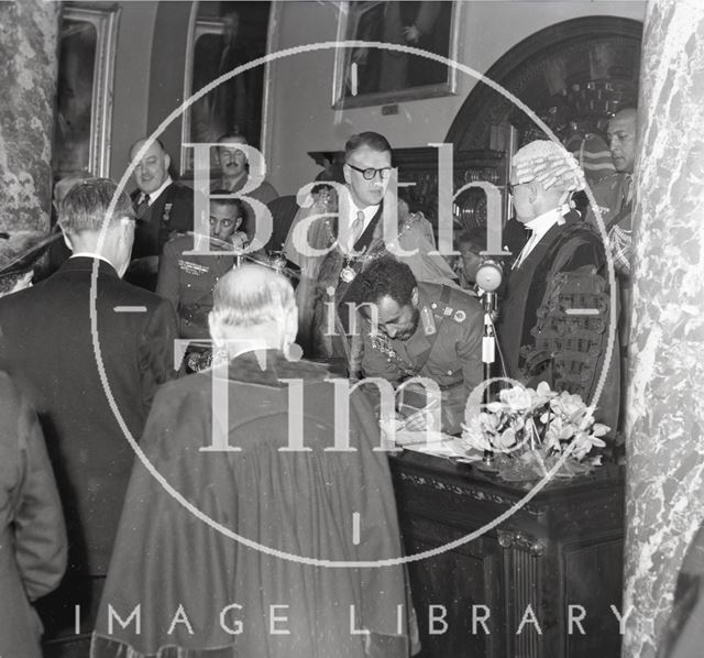 Emperor Haile Selassie receiving the Freedom of the City of Bath from the Mayor Cllr. Gallop 1954