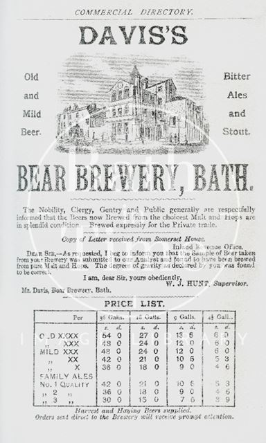 Davis's Bear Brewery, Wells Road, Bath 1888