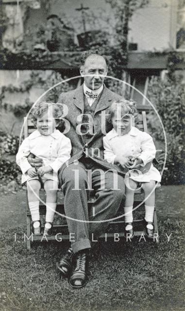 The photographer and his twin boys in his back garden, Bath c.1914