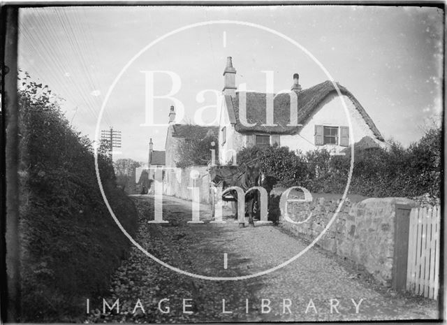 Early thatched cottages with horse and cart, Old Midford Road, Bath c.1906