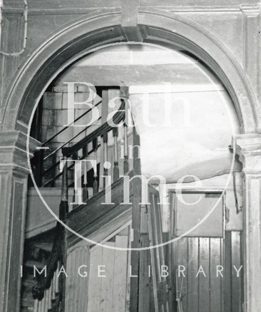 Hall looking north to the staircase, 5, Abbey Gate Street, Bath 1964