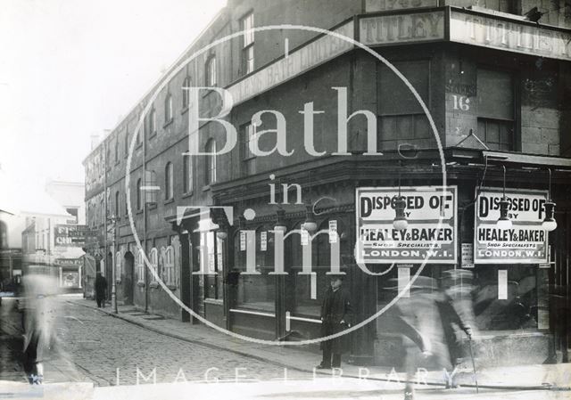 The vacant shop of Titley, grocers and provision merchants, Stall Street, looking down Abbeygate Street, Bath c.1933