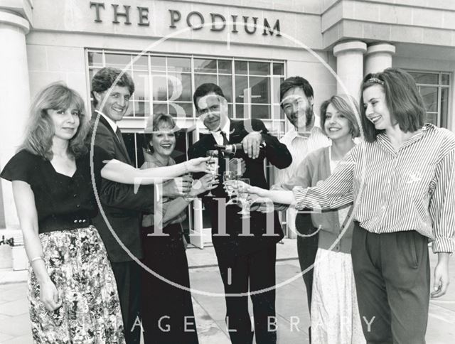 Celebrating outside the Podium, Bath 1990