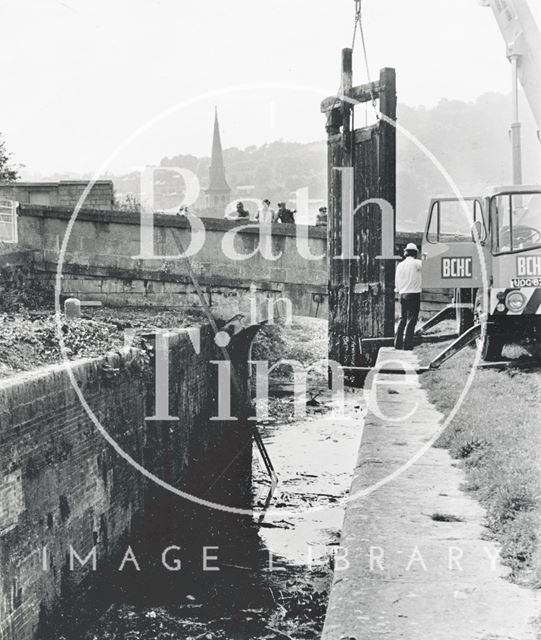 Removing a lock gate on the Kennet and Avon Canal, Widcombe, Bath 1970