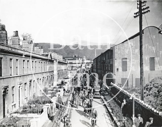 Workers leaving Stothert & Pitts works an walking along Victoria Bridge Road, Bath c.1950?