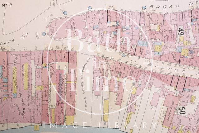 Goad Insurance Map of Bath, the lower section of Walcot Street showing St. Michael's Burial Ground, Bath 1924 - detail