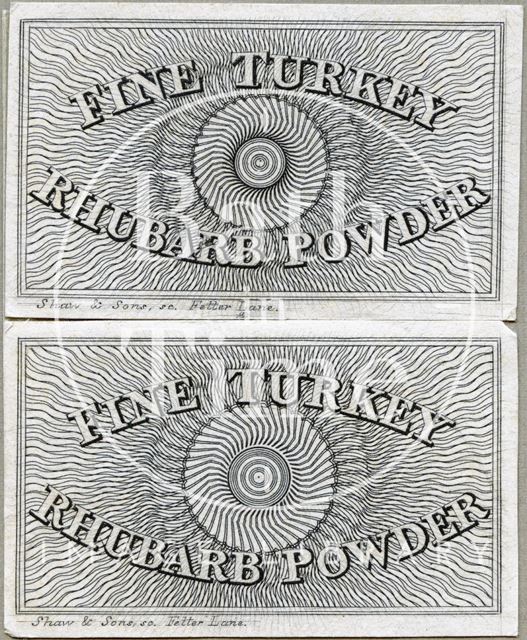 Fine Turkey Rhubarb Powder label, Bath c.1824