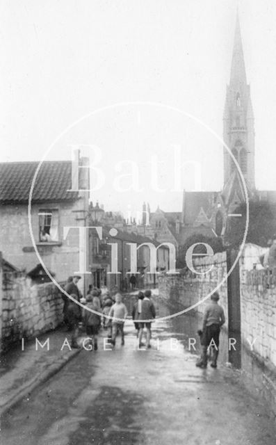 Ferry Lane, Dolemeads in flood and St. John's Church, Bath c.1907