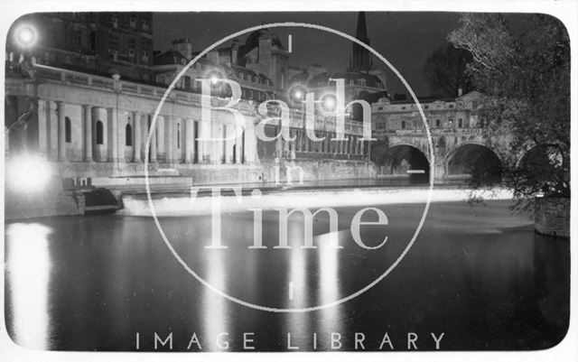 Pulteney Bridge and Grand Parade, Bath at night, Bath c.1930