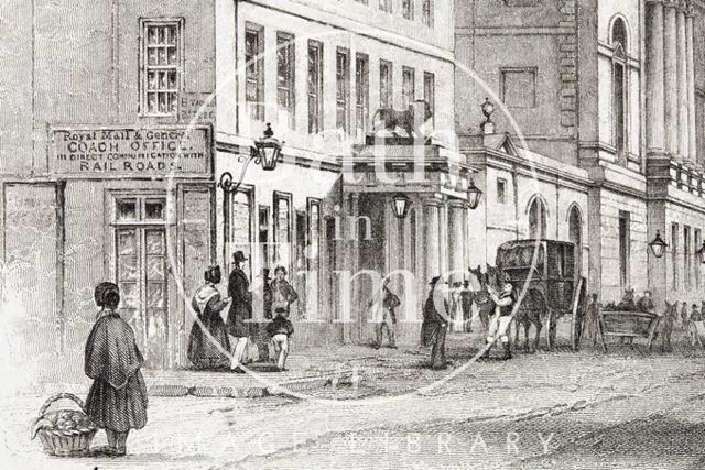 The White Lion Hotel, Guildhall and Abbey Church, High Street, Bath 1850 - detail