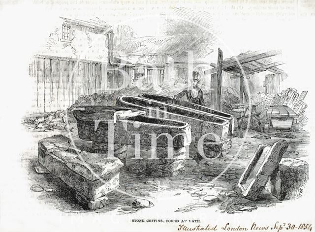 Stone coffins, found in Russell Street, Bath 1852