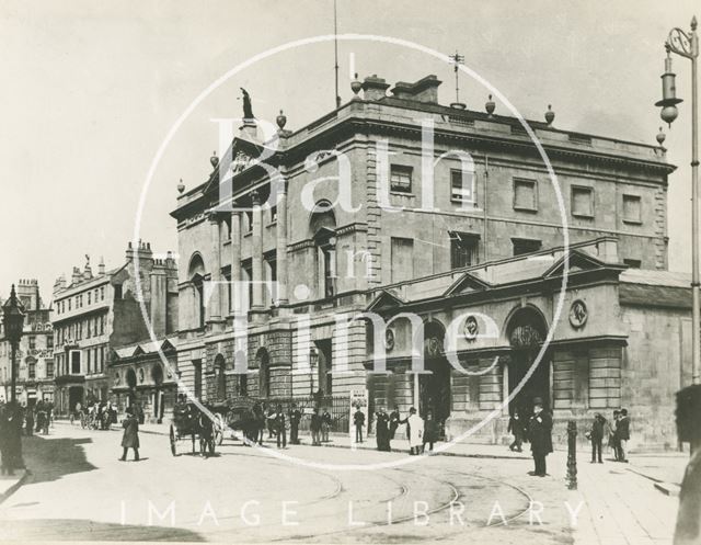 High Street, showing the old markets, Guildhall and in the distance, the White Lion Hotel, Bath c.1890