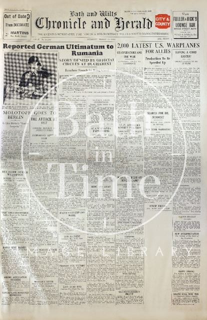 The front cover of the Chronicle & Herald, Bath 1940