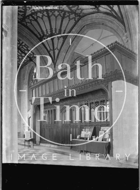 Screen inside Edington Church, Wiltshire c.1920