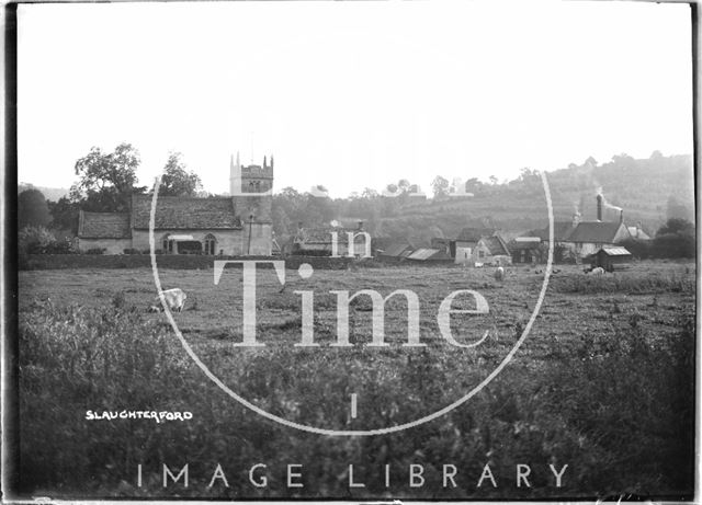 The church and village at Slaughterford, Wiltshire c.1937