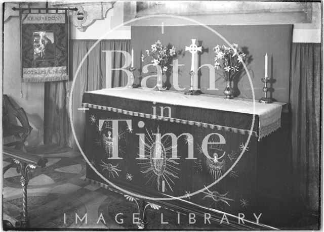 The alter inside the church, Kilmersdon, Somerset c.1938