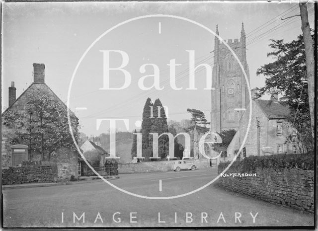 Kilmersdon Church with the photographer's car in the background, Somerset c.1938