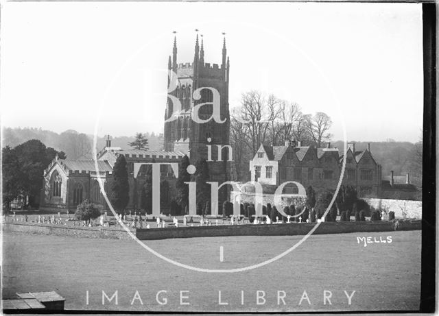 Church and manor house at Mells, Somerset c.1938