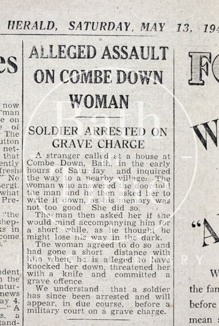 First report of the incident involving American G.I. Leroy Henry and a lady in Combe Down, Bath 1944