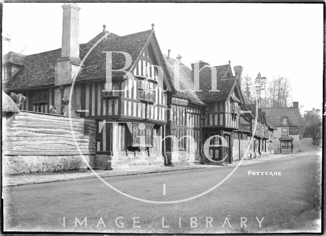 Timber-framed buildings in the High Street, Potterne, Wiltshire 1935