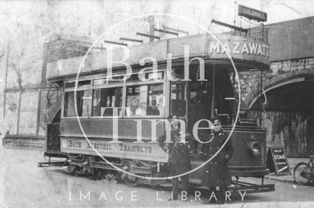 Motorman Vaughan and Tram No. 16 at Twerton Terminus, Bath c.1938