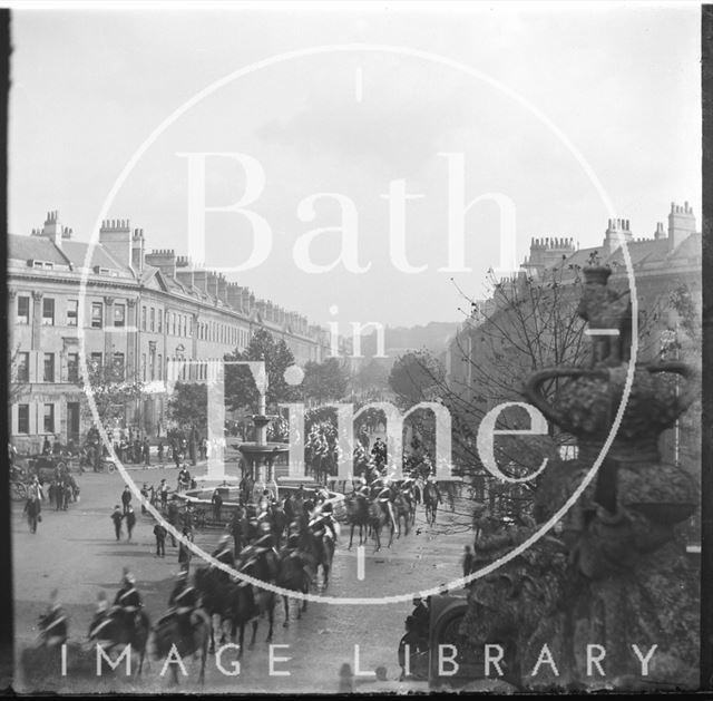 A military procession, Laura Place and Great Pulteney Street, Bath c.1892