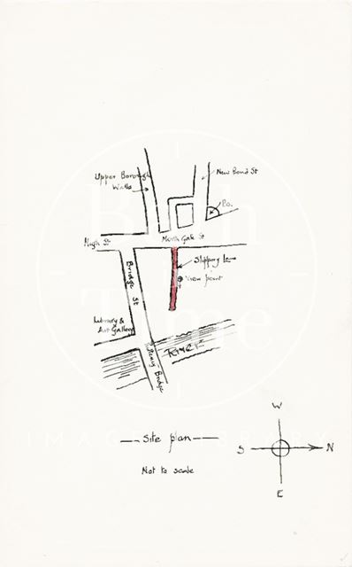 Slippery Lane, Northgate Street, Bath site plan to sketch 1964