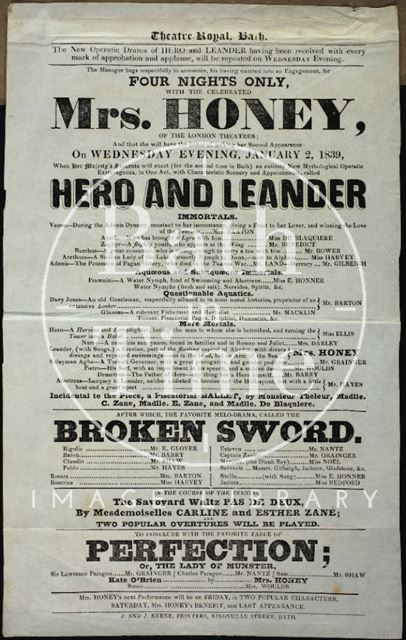 Playbill at Theatre Royal, Bath 1839