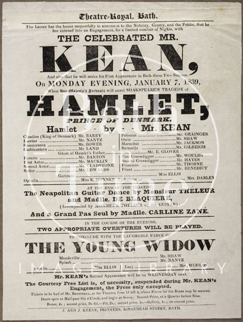 Playbill at Theatre Royal, Bath 1839