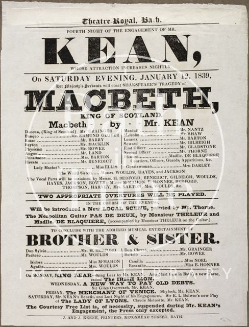 Playbill at Theatre Royal, Bath 1839