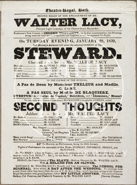 Playbill at Theatre Royal, Bath 1839