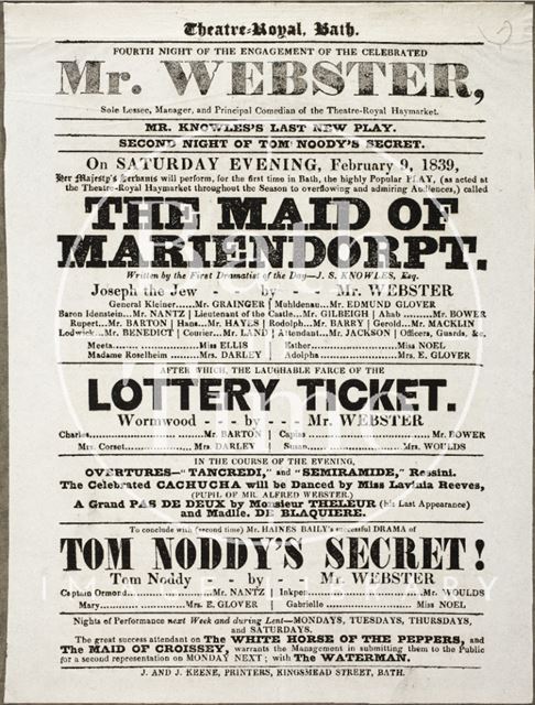 Playbill at Theatre Royal, Bath 1839