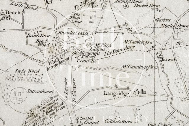 An Improved Map of the Villages, Roads, Farm Houses etc Five Miles round the City of Bath 1787 - detail