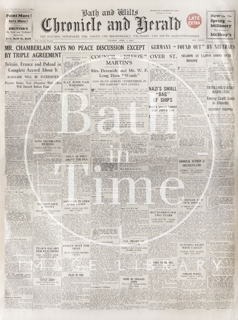 The front cover of the Bath and Wilts. Chronicle and Herald 1940