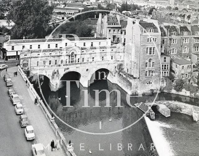 View of Pulteney Bridge and the old weir on the river Avon, Bath c.1964