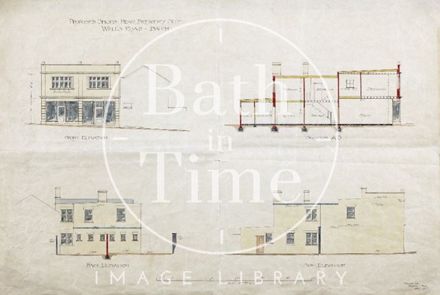 Proposed shops, Bear Brewery site, Bear Flat, Bath (sections & elevations) 1907