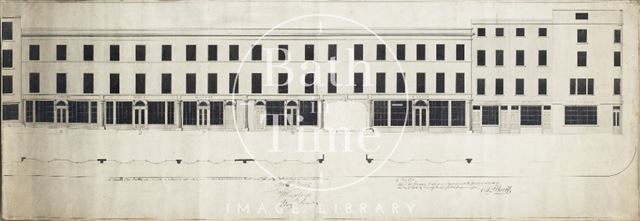 Elevation & plan of south side of Cheap Street, Bath showing shop fronts 1790