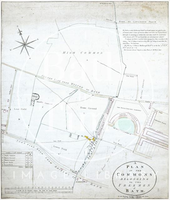 Plan of the Commons belonging to the Freemen of Bath (Royal Victoria Park) c.1788