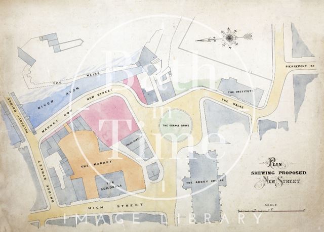 Plan showing proposed new street (Grand Parade), Bath 1890