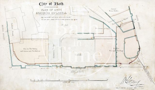 Plan for sites adjoining the Guildhall (Technical Schools), Bath 1891