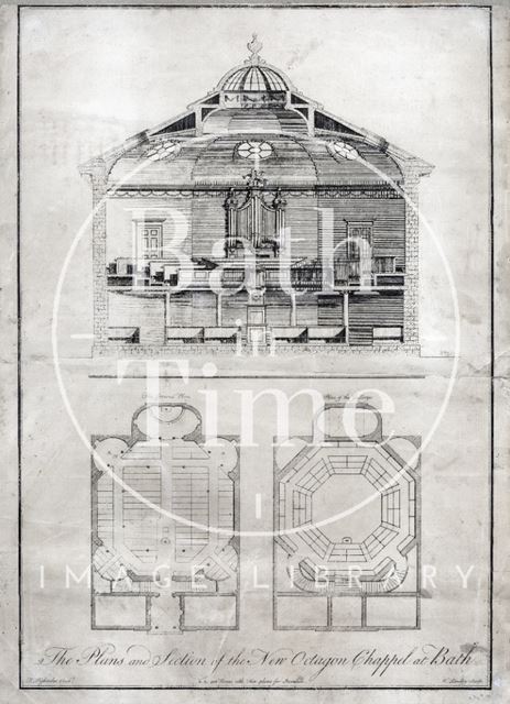 Plans and section of the new Octagon Chapel, Bath 1766