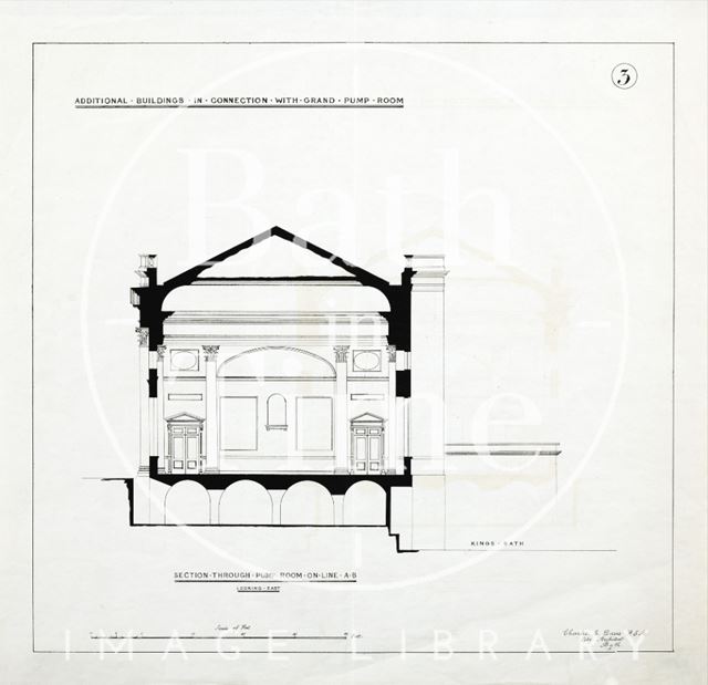 Additional buildings in connection with Grand Pump Room, Bath (section on line AB looking east) - Plan 3 1880?