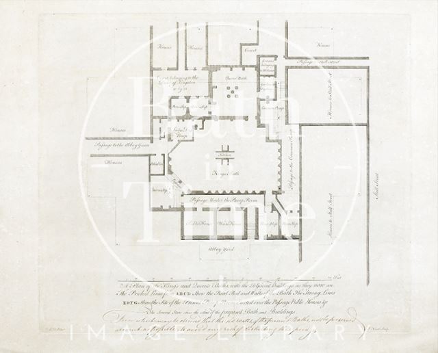 Plan of the King's & Queen's Baths, Bath with proposed buildings 'pricked in' 1780s?