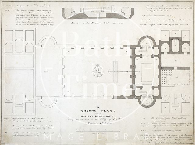 Plan of the ancient Roman Baths discovered, Bath 1756 1799-1803