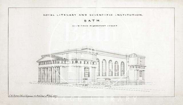 Illustration of the Bath Royal Literary and Scientific Institution - printed copy of #93 - Charles W. Dymond 1889