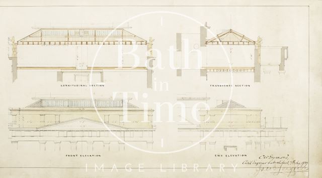 A new room at the Bath Royal Literary and Scientific Institution (2 plans, 2 sections, 2 elevations) - Charles W. Dymond 1889