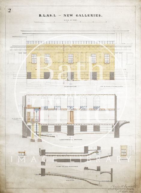 The new (side) galleries (side sections and elevations) at the Bath Royal Literary and Scientific Institution - Charles W. Dymond Plan 2 1889