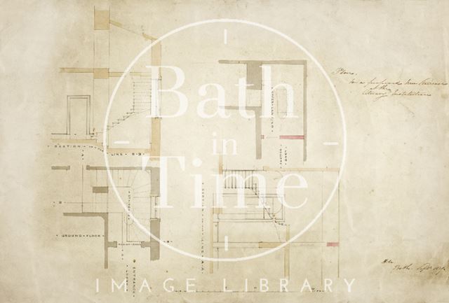 Plan for a proposed new staircase on the Bath Royal Literary and Scientific Institution (sections and plans), Bath 1839