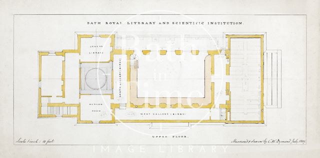 Plan of upper floor in Terrace Walk at the Bath Royal Literary and Scientific Institution - C.W. Dymond 1889